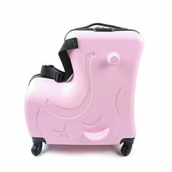 Fetcoi 20" Travel Luggage Rolling Suitcase Ride On Cartoon Luggage ABS+PU Unisex Case Pink