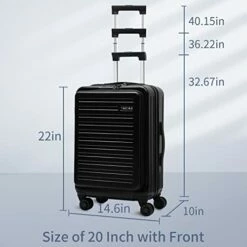 TydeCkare 20 Inch Carrry On Luggage With Front Zipper Pocket, 45L, Lightweight ABS+PC Hardshell Suitcase With TSA Lock & Spinner Silent Wheels, Convenient For Business Trips, Black -suitcase shop 4108uBXlL1L