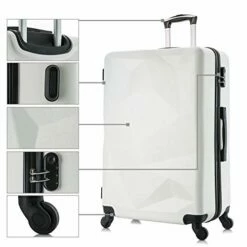 Omni PC Luggage Sets, Semper 4 Piece Luggage Set Suitcases With Spinner Wheels Hardshell Lightweight Luggage W/ Scale (Off- White With Scale) -suitcase shop 4109tuaxv L