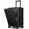 LEVEL8 Carry On Luggage, Road Runner 20-Inch Hardside Suitcase, Spinner Luggage With Front Pocket, Double TSA Locks - Black -suitcase shop 4112XzPCLLL