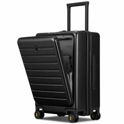 LEVEL8 Carry On Luggage, Road Runner 20-Inch Hardside Suitcase, Spinner Luggage With Front Pocket, Double TSA Locks - Black