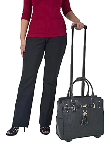 JKM And Company THE BARRINGTON Black Python & Alligator Compatible With Computer IPad, Laptop Tablet Rolling Tote Bag Briefcase Carryall Bag 8 JKM And Company THE BARRINGTON Black Python & Alligator Compatible With Computer IPad, Laptop Tablet Rolling Tote Bag Briefcase Carryall Bag - Image 6