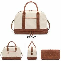 Weekender Bag For Women Canvas Overnight Bag Large Travel Bags For Women Carry On Shoulder Duffle Bag With Shoe Compartment,Perfect For Travel/Daily Use/Birthday Gift (Beige) -suitcase shop 413 DD7pklL