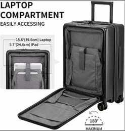 LEVEL8 Carry On Luggage, Road Runner 20-Inch Hardside Suitcase, Spinner Luggage With Front Pocket, Double TSA Locks - Black -suitcase shop 413xz0LOXpS
