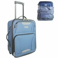 Boardinglbue Rolling Personal Item Under Seat Luggage 18" For American Frontier Spirit Southwest Airlines + Cover (Navy)