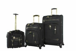 Steve Madden Designer Luggage Collection- 3 Piece Softside Expandable Lightweight Spinner Suitcases- Travel Set Includes Under Seat Bag, 20-Inch Carry On & 28-Inch Checked Suitcase (Peek-A-Boo Black)