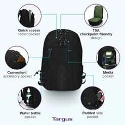 Targus Travel Laptop Backpack For 15.6 Inch Laptops, TSA Checkpoint-Friendly Carry On Travel Backpack For Women Men Business/College Laptop Bag For Work School Travel, Black (TBB013US) -suitcase shop 416cO3WQBiL