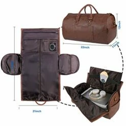 Carry On Garment Bag, Waterproof Mens Garment Bag For Travel Business, Large Leather Duffel Bag With Shoe Compartment -Brown -suitcase shop 416e7x0J0 L