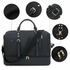 Canvas Overnight Bag Oversized Travel Duffel Leather For Men And Women Weekender Tote (Black-D) -suitcase shop 417jzM 95EL