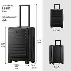 LEVEL8 Carry On Luggage, Road Runner 20-Inch Hardside Suitcase, Spinner Luggage With Front Pocket, Double TSA Locks - Black -suitcase shop 417uRob5z7S