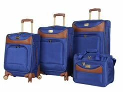 Caribbean Joe Castaway Designer Luggage - 4 Piece Softside Expandable Lightweight Spinner Suitcases- Travel Set Includes Tote Bag, 20-Inch Carry On, 24 Inch And 28-Inch Suitcases (Royal Blue)