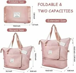 Large Capacity Folding Travel Bag, Travel Duffel Bag With Luggage Tag, Waterproof Lightweight Gym Bag With Wet And Dry Separation Bag, For Travel, Sports, Gym, Pink -suitcase shop 419qiFQkwsL