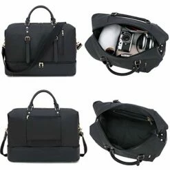 Canvas Overnight Bag Oversized Travel Duffel Leather For Men And Women Weekender Tote (Black-D) -suitcase shop 41BcgZ Dd L