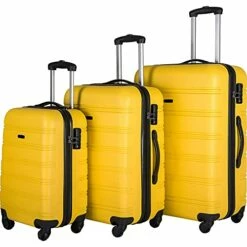 Expandable 3 Piece Luggage Sets Hardside Durable Suitcase With Spinner Wheels TSA Lock, 3 Pcs Carry On Case Travel Home Outdoor School Lightweight Trolley Case ( 20" 24" 28" Yellow)