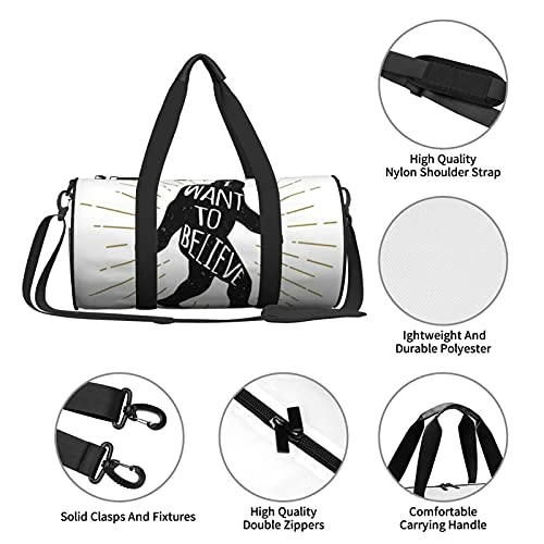 Fredeulva I Want To Believe Duffel Bag Canvas Shoulder Round Gym Sports Travel Weekender Bags For Man Women 6 Fredeulva I Want To Believe Duffel Bag Canvas Shoulder Round Gym Sports Travel Weekender Bags For Man Women - Image 4