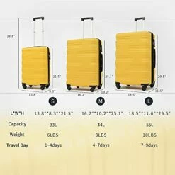 Flieks Luggage Sets TSSA 3 Piece Spinner Suitcase Lightweight 20 24 28 Inch (Yellow) -suitcase shop 41DrBlH04KL