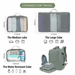 Molnia Travel Backpack For Men, 47L Carry On Backpack, 17.3inch Laptop Backpack Flight Approved, With 3 Packing Cubes & 1 Shoe Bag, Expandable Business Suitcase, Weekender Duffel Bag, Grey-green -suitcase shop 41EugEh75BL