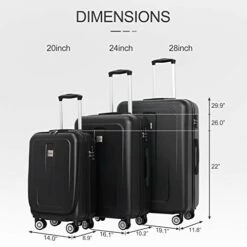 Ceilo ABS Hardside Luggage Sets With USB Interface Laptop Pocket,Lightweight Carry On Suitcase With TSA Lock&360°Spinner Wheels,Black,3-Piece Travel Luggage Set (20/24/28) -suitcase shop 41FwYPfTKLL