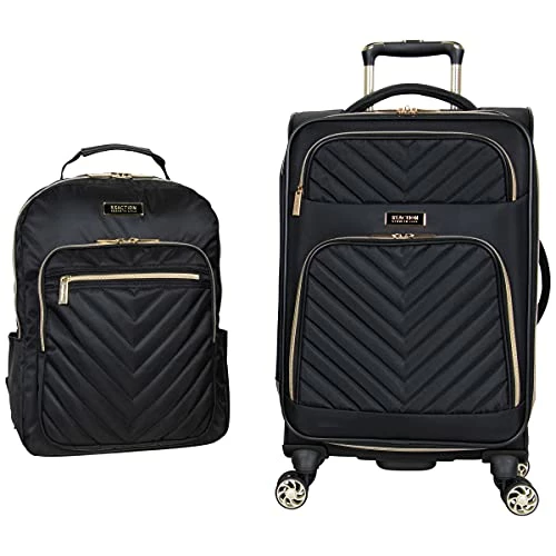 Kenneth Cole Reaction Women's Chelsea Luggage Chevron Softside 8-Wheel Spinner Expandable Suitcase Collection, Black, 2pc Bundle (Carry On+Backpack) 3 Kenneth Cole Reaction Women's Chelsea Luggage Chevron Softside 8-Wheel Spinner Expandable Suitcase Collection, Black, 2pc Bundle (Carry On+Backpack)