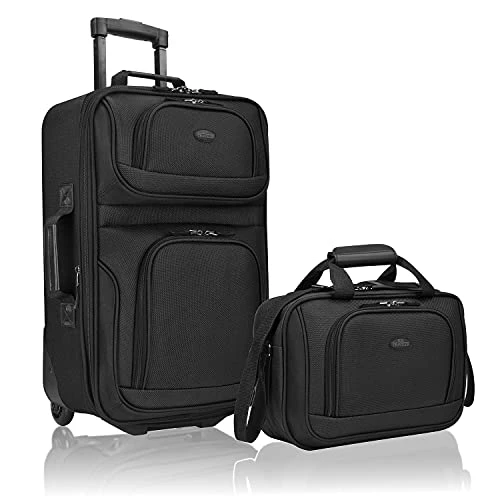 U.S. Traveler Rio Rugged Fabric Expandable Carry-On Luggage Set, Black, 2-Piece -suitcase shop 41N2mR