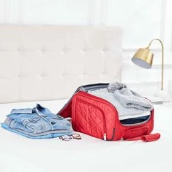 AmazonBasics Underseat Carry On Rolling Travel Luggage Bag - Red Quilted -suitcase shop 41NuqvqagFL