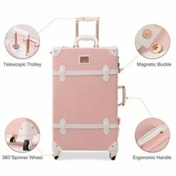 UNIWALKER Vintage Suitcase Set 20 Inch Carry On Spinner Luggage With 12 Inch Handbag For Women (Embossed Pink) -suitcase shop 41OF11bkDQL