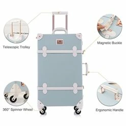 UNIWALKER 2 Piece Vintage Luggage Set 26inch Spinner Trunk With 20inch Carry On Cute Suitcase For Women (Embossed Blue) 15 UNIWALKER 2 Piece Vintage Luggage Set 26inch Spinner Trunk With 20inch Carry On Cute Suitcase For Women (Embossed Blue) -suitcase shop 41RZthymr7S