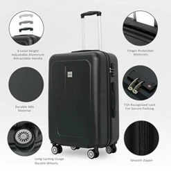 Ceilo ABS Hardside Luggage Sets With USB Interface Laptop Pocket,Lightweight Carry On Suitcase With TSA Lock&360°Spinner Wheels,Black,3-Piece Travel Luggage Set (20/24/28) -suitcase shop 41RrF5rgYNL