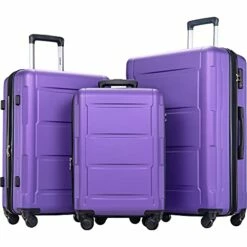 Expandable ABS Durable Suitcase 3 Piece Luggage Sets Lightweight With Double Wheels TSA Lock Spinner, Unisex Adults Teens Home Outddor Carry On Luggage (Purple 20/24/28 Inch) -suitcase shop 41STRGlf4rS