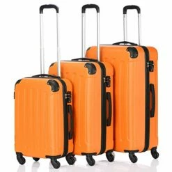 SSLine 3 Piece Luggage Sets Hardshell Spinner Luggages Swivel Wheels Suitcase Portable Rolling Trolley Case - 20" 24" 28" Spinner Suitcases Orange -suitcase shop 41TokjqX4KL