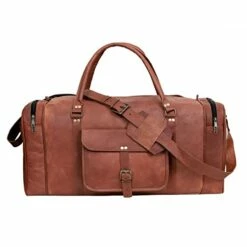 24 Inch Genuine Leather Duffel Travel Overnight Weekend Leather Bag Sports Gym Duffel Luggage Travel Bag For Men And Women Travelling Cabin Duffle Yoga Gym Bag (24 Inch Brown) -suitcase shop 41VYjWiXxbL
