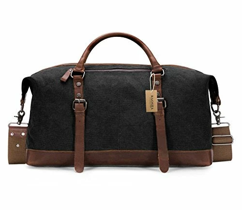 BAOSHA Oversized Canvas PU Leather Travel Tote Duffel Bag Weekender Overnight Bag (Black) 9 BAOSHA Oversized Canvas PU Leather Travel Tote Duffel Bag Weekender Overnight Bag (Black) - Image 7