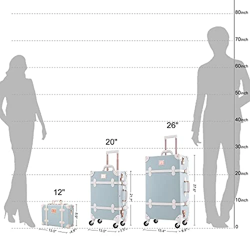 UNIWALKER 2 Piece Vintage Luggage Set 26inch Spinner Trunk With 20inch Carry On Cute Suitcase For Women (Embossed Blue) 4 UNIWALKER 2 Piece Vintage Luggage Set 26inch Spinner Trunk With 20inch Carry On Cute Suitcase For Women (Embossed Blue) - Image 2