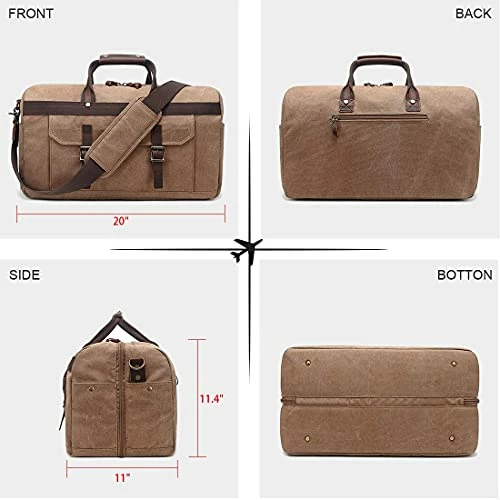 Duffle Bag For Men Waterproof Genuine Leather Canvas Travel Duffel Bags For Women Overnight Weekender Bag For Traveling, Brown 4 Duffle Bag For Men Waterproof Genuine Leather Canvas Travel Duffel Bags For Women Overnight Weekender Bag For Traveling, Brown - Image 2