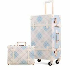 UNIWALKER Vintage Suitcase Set 20 Inch Carry On Spinner Luggage With 12 Inch Handbag For Women