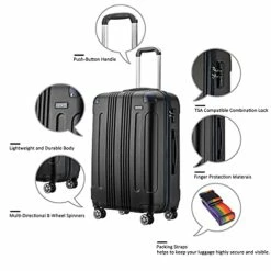 JOYWAY Luggage 3 Piece Set Suitcase Lightweight Hardshell TSA Lock Spinner (black) -suitcase shop 41bRUXBvdgS