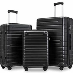 Hardshell Luggage Sets 3 PCS Spinner Suitcase With Tsa Lock Lightweight Black