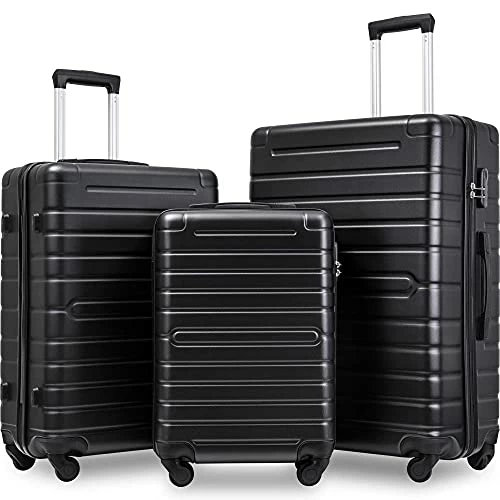 Hardshell Luggage Sets 3 PCS Spinner Suitcase With Tsa Lock Lightweight Black 3 Hardshell Luggage Sets 3 PCS Spinner Suitcase With Tsa Lock Lightweight Black