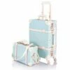 COTRUNKAGE 24 Inch Large Vintage Luggage Set 2 Pieces Rolling Suitcases For Women (13" & 24", Sky Blue) -suitcase shop 41eaeENkLyL