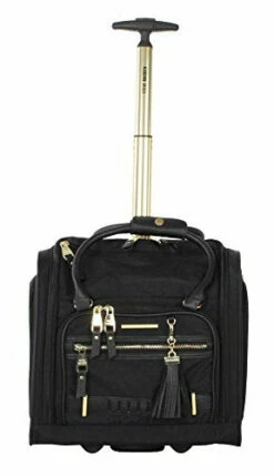 Steve Madden Designer 15 Inch Carry On Suitcase- Small Weekender Overnight Business Travel Luggage- Lightweight 2- Rolling Spinner Wheels Under Seat Bag For Women (Peek-A-Boo Black) -suitcase shop 41fKtzjbtJL
