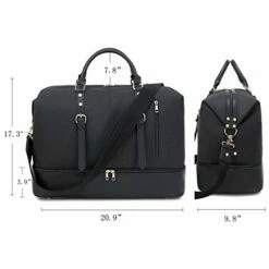 Canvas Overnight Bag Oversized Travel Duffel Leather For Men And Women Weekender Tote (Black-D) -suitcase shop 41fYZPbv9pL