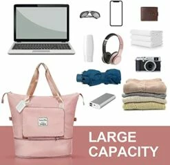 Large Capacity Folding Travel Bag, Travel Duffel Bag With Luggage Tag, Waterproof Lightweight Gym Bag With Wet And Dry Separation Bag, For Travel, Sports, Gym, Pink -suitcase shop 41g3G8G9DvL