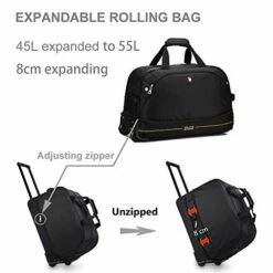 OIWAS Small Rolling Duffle Bag With Wheels Travel 22 Inch Carry On Luggage Tote Suitcase Unisex-Adult Short Term Trips Expandable 45L To 55L Women Men Black -suitcase shop 41i2F5YxSTL