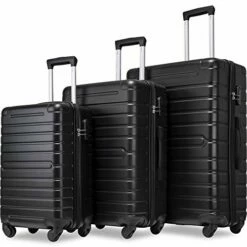 SSLine 3 Piece Luggage Sets Suitcase,Expandable ABS Lightweight Hardshell Spinner Wheel 3 Piece Set Travel Bag With TSA Lock 20/24/28 Inch (Black)