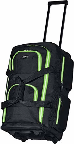 Olympia 8 Pocket Rolling Duffel Bag, Black/Lime, 22 Inch 3 Olympia 8 Pocket Rolling Duffel Bag, Black/Lime, 22 Inch