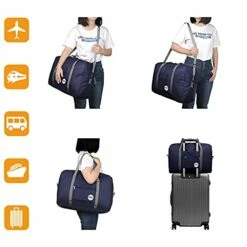 Wandf Foldable Travel Duffel Bag Luggage Sports Gym Water Resistant Nylon (D-Dark Blue With Strap) -suitcase shop 41oCxX1QZmS