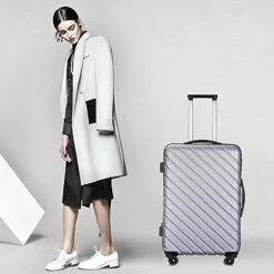 Apelila 5 Piece Luggage Sets,Travel Suitcase Spinner Hardshell Lightweight W/Free Suitcase Cover& Hanger (4PC Sliver W/Covers4+Hanger2+Backbag1) -suitcase shop 41p8sNqPhtL