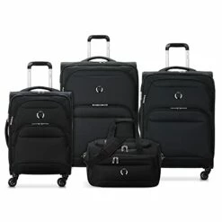 DELSEY Paris Sky Max 2.0 Softside Expandable Luggage With Spinner Wheels, Blue, 4 Piece Set W/Duffel