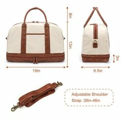 Weekender Bag For Women Canvas Overnight Bag Large Travel Bags For Women Carry On Shoulder Duffle Bag With Shoe Compartment,Perfect For Travel/Daily Use/Birthday Gift (Beige) -suitcase shop 41pnkgr3I0L