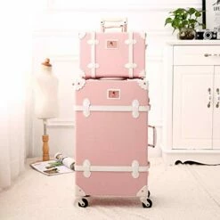 UNIWALKER Vintage Suitcase Set 20 Inch Carry On Spinner Luggage With 12 Inch Handbag For Women (Embossed Pink) -suitcase shop 41ywz9hHykL